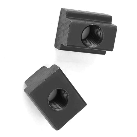 Close-up of 5 Pcs Black Oxide T Slot Nuts M8 Thread for machine tool tables undersized sliding nut block for T slots durable 45 steel.