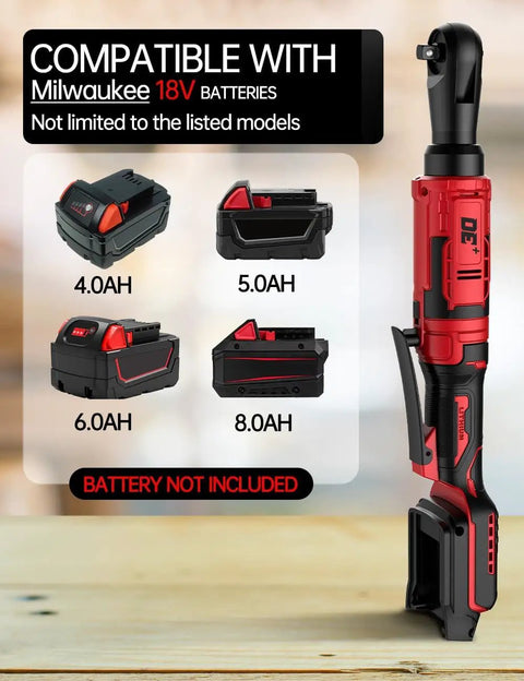3/8 Inch Cordless Ratchet Wrench Workhorse With 88 Foot Pounds Torque, compatible with Milwaukee 18V batteries, side view