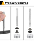 24 Piece Leather Snap Fastener Kit Matte Black 20mm Brass Press Stud Buttons With 4 Install Tools shown in use and disassembled