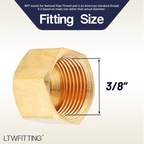 Three Eighths Inch Brass Compression Cap For Tubing Pack Of 10 showing side view of 3/8 inch fitting size.
