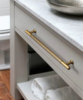 Antique Brass Cabinet Pulls 6 Pack Vintage Bronze Drawer Handles 7 1 4 Inch Center To Center installed on kitchen cabinet