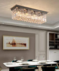 Eight Light Rectangle Crystal Chandelier In Black Finish With Clear K9 Crystals Modern Ceiling Light Fixture in dining room