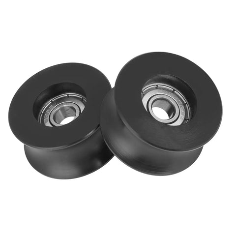 4 Pack U Groove Pulley Rollers With Overmolded Bearings, Plastic Sphere Wheels For Driving Doors And Mechanical Equipment, Durable And Smooth Operation For DIY Projects And Industrial Setups. black U-groove pulley rollers with 8mm bore
