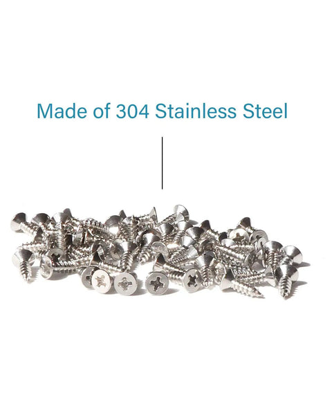 Premium 18-8 304 Stainless Steel Wood Screws 200 Pack flat head Phillips showing silver finish and precise threading.