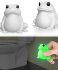 Frog Toilet Bolt Covers Glow In The Dark 2 Pack Luminous Green PLA push on screw caps shown glowing and unglowing near a toilet