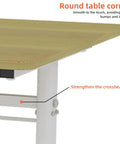 Close-up of round corner on Heavy Duty Height Adjustable Standing Desk Featuring Smooth Manual Crank Ergonomic Wood Surface.