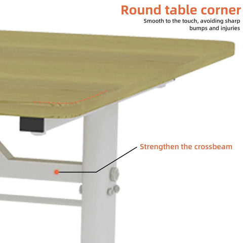 Close-up of round corner on Heavy Duty Height Adjustable Standing Desk Featuring Smooth Manual Crank Ergonomic Wood Surface.