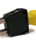 Side view of Yellow 12V DC Push Button Rotary Actuator Switch With 2 Position Normally Open 2 Way Flush Mount IP54 Protection ETL CE Listed.