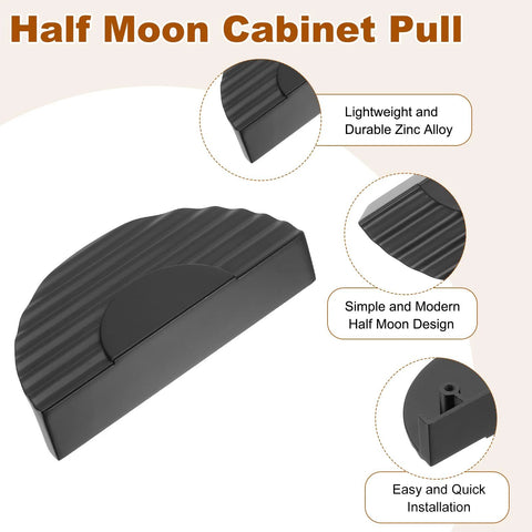 Half Moon Cabinet Pulls Set Of 2 In Black Zinc Alloy Semicircle Drawer Handles with 2.52 Inch Center Hole, features lightweight durable design.