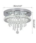 Crystal Chandelier With K9 Crystals And Stainless Steel Pendant Light, 3 LED Lights, Flush Mount Ceiling Fixture For Dining Room Bedroom Living Room, Modern Glow In Cool White With Bright Ambience, shown from the side with dimensions