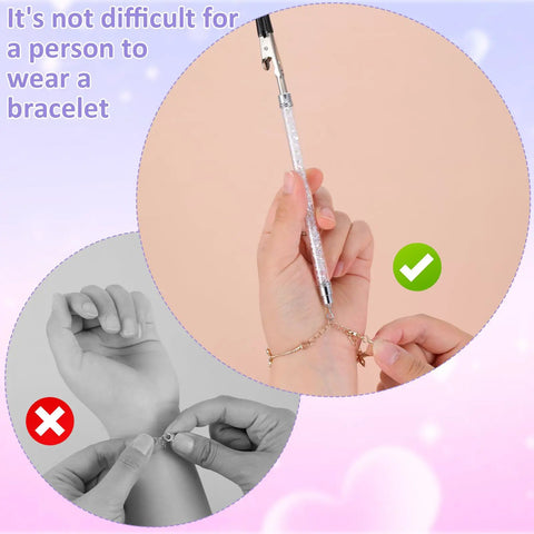 2 In 1 Bracelet Helper Tool With Non Slip Rubber Tips And Quick Release Hook Clasp Jewelry Closure Aid shown in use