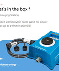 Smart Level 2 EV Charger Station 22 KW Electric Vehicle Home Wall Box With WiFi And Bluetooth, blue charging unit with cable.