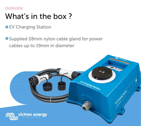 Smart Level 2 EV Charger Station 22 KW Electric Vehicle Home Wall Box With WiFi And Bluetooth, blue charging unit with cable.