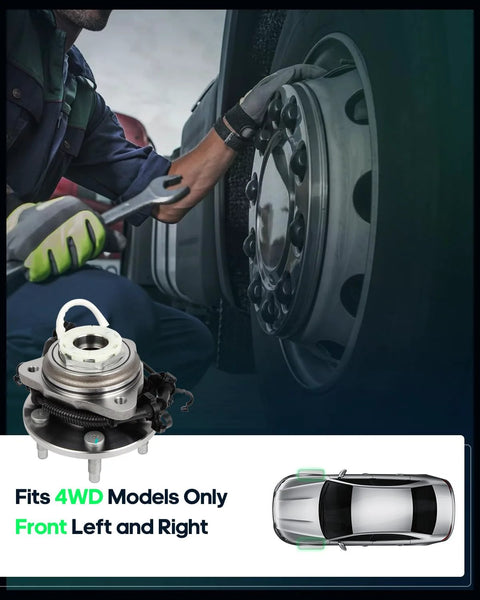 Front Wheel Hub Bearing Assembly 515027 For Ford Ranger 1998 2000 And Mazda B4000 1998 2000 With ABS 5 Lug 2 Piece Set Heavy Duty Hub Bearing Kit Durable displayed during installation on vehicle wheel.