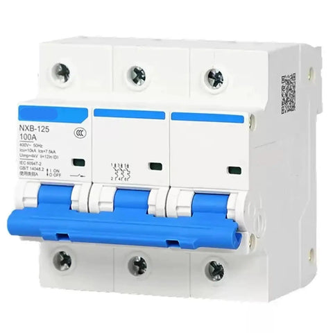 No Nonsense Heavy Duty Miniature Circuit Breaker With Rock Solid Electrical Panel Safety Gear For Backyard Sheds And Commercial Projects With Hella Reliable Operation 1 2 3 4 Pole 80A 100A 125A Rated, 100A, white and blue design.