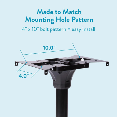 Mounting plate of Coolidge Galvanized Steel Mailbox Post in Black for Outdoor Use, showing 4" x 10" bolt pattern, ABS material