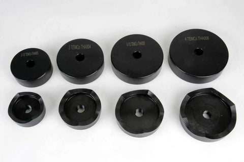 Conduit Punch And Die Set For Knockouts In 2-1/2, 3, 3-1/2 And 4 Inch Sizes, Built Tough With Hardened Tool Steel, Includes Metric To English Draw Stud