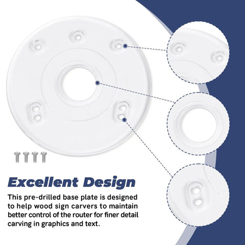Top Tier Palm Router Subbase Base Plate Secured With Heavy Duty Screws For Bosch And DeWalt Users featuring pre-drilled polycarbonate design.