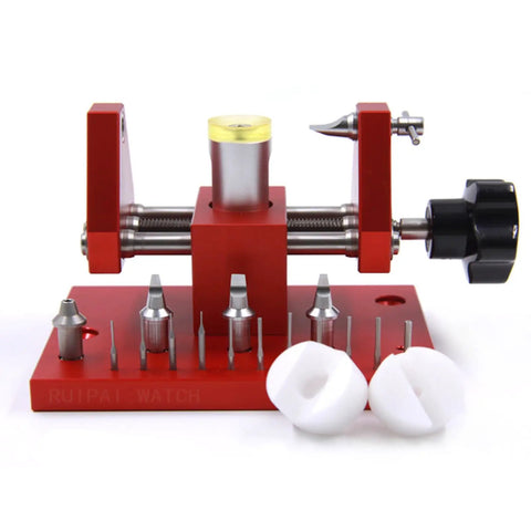Pro Grade Watch Back Remover Tool Kit with steel case opener and screwdriver for watch repair shown in red and silver design.