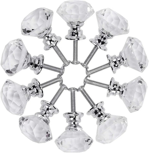 Clear Crystal Glass Cabinet Knobs 6 Pack Diamond Shape 30mm Drawer Pulls For Cabinets Dressers Wardrobes Kitchens With Chrome Base