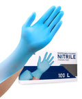 Heavy Duty Disposable Nitrile Gloves Large Size 4 Mil Thick 200 Pack Powder And Latex Free Food Safe Industrial Work Gloves shown on hand