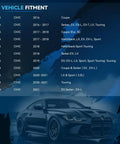2021 Honda Civic vehicle fitment list over a sporty car silhouette background.