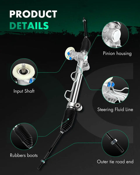 Direct Fit OEM Grade Power Steering Rack And Pinion Assembly For GM Cars 1997 2011 Bolt On Replacement For Buick Century Lacrosse Regal Chevrolet Impala Monte Carlo Pontiac Grand Prix, showing input shaft and pinion housing details.