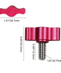 4Pcs 1/4-20 X 1/2 Inch Thumb Screws Paired With Red Anodized Aluminum Tee Wing Knobs Featuring Rustproof Stainless Steel Coarse Threads Tough As Nails Construction For Zero Hassle Tooling Jobs And Garage Builds, Red aluminum knob top view with dimensions.