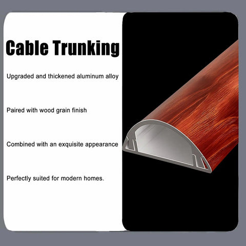 Arc Shaped Cable Cover Strip 36 Inch Long Thickened Conduit Trunking With Self Adhesive Cord Hider Kit in wood-grain finish