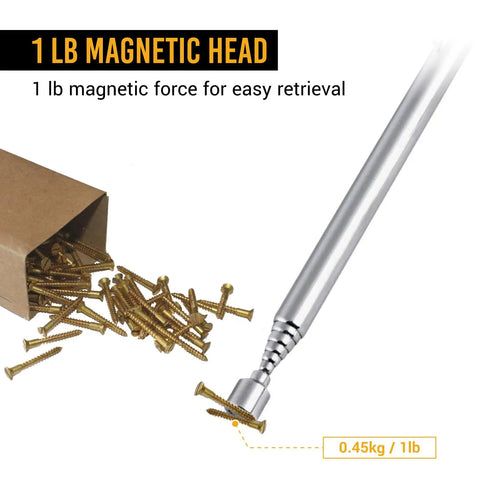 Stainless Telescoping Magnetic Pickup Tool With Pocket Clip Extends To 25.2 Inches And Delivers A 1 Pound Pull Perfect For Dads Builders And Makers To Grab Metal Parts Tools Or Lost Screws On The Go