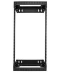 Beast Mode Heavy Duty 21U Two Post Wall Mount Open Frame Network Rack featuring adjustable depth, displaying robust steel construction.