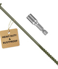 Image of Tough-As-Nails Heavy-Duty Exterior Timber Screws Five Sixteenth Inch By Twelve Inch Self-Tapping Hex Head Lag Bolts, green coated with hex head socket.