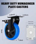 Humagineer 5-inch plate caster wheel with brake, blue polyurethane wheel, 2200 lb capacity (side view)