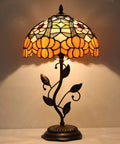 Fish Scales Tiffany Style Stained Glass Table Lamp For Desk Or Nightstand, 12 By 12 By 19 Inch Bronze Leaf Base