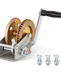 Beefy 1600 Lb Hand Boat Winch With 4 To 1 Gear Ratio Portable Two Way Ratchet Rope Crank Easy Install For Boat Trailers And ATVs Heavy Duty Towing Power, steel hand winch with mounting bolts