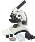 Cordless Compound Monocular Microscope with 10x and 25x Widefield Eyepieces, 40x-1000x Magnification, Dual LED Illumination, Plain Stage