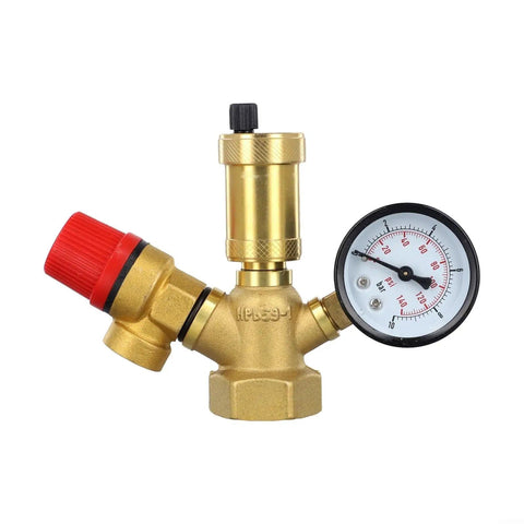 Brass Boiler Safety Group Kit With 6 Bar Pressure Relief Valve Air Vent And 10 Bar Gauge For Closed Heating Circuits Pro Grade Heavy Duty Brass Construction