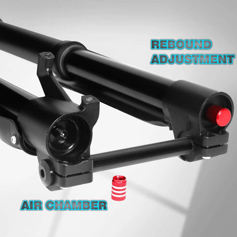 Electric Mountain Bike Front Fork With Air Suspension showing rebound adjustment and air chamber details