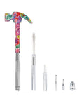 6 In 1 Multifunctional Floral Hammer And Screwdriver Tool Set With Claw Hammer Slotted And Flat Head Phillips Screwdrivers Nail Puller Handy DIY Home Improvement Gear Great Gift For Christmas Thanksgiving Halloween Pink, floral-patterned hammer and screwdriver components displayed.