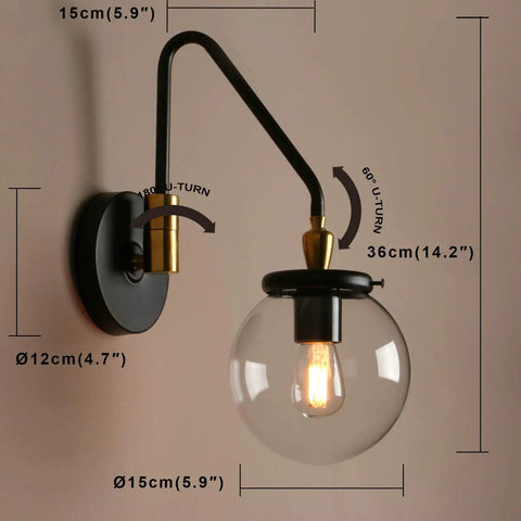 Industrial Swing Arm Wall Sconce Lighting Adjustable Globe Vanity Light For Bathroom And Bedroom Hardwired Fixture In Black Finish