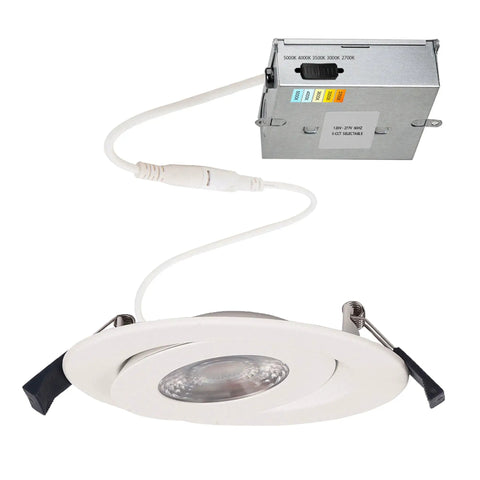 Pro Grade Six Inch Led Recessed Can Light Delivers Knockout Accent Glow With Slick Pivot Hinge And Five Cct Settings Yields No Sweat Illumination For Every Home Upgrade Packaged As Solid Twenty Four Piece White Fixture Kit Optimized For Tight Wall with adjustable gimbal pivot feature.