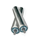 Heavy Duty Built Tough Motorless Conveyor Rollers 2 Pack Silver Carrier Belt Slides With Axle, rustproof rollers for material handling.
