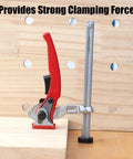Quick Ratchet MFT Table Workbench Dog Clamp Offering 3/4 Inch Dog Hole Fitment And Rock Solid Hold Down Grip for strong clamping.