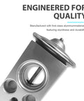 Close-up of car air conditioning expansion valve aluminum replacement part universal fit for most cars trucks and SUVs.