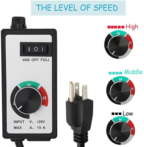 Inline Router Fan Speed Controller For AC Brushed Motors, 120V, 3-Setting Variable Off Full Switch with easy dial rheostat.