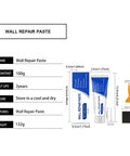 DIY Drywall Repair Kit With Easy Putty Paste For Holes And Cracks In Walls Ceilings And Doors. Front view with dimensions.