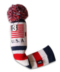 US Flag Knit Pom Pom Three Wood Fairway Head Cover With Long Neck Sock Double Strength Knit Machine Washable Compatible With Callaway Mizuno Cobra Taylormade Golf Clubs