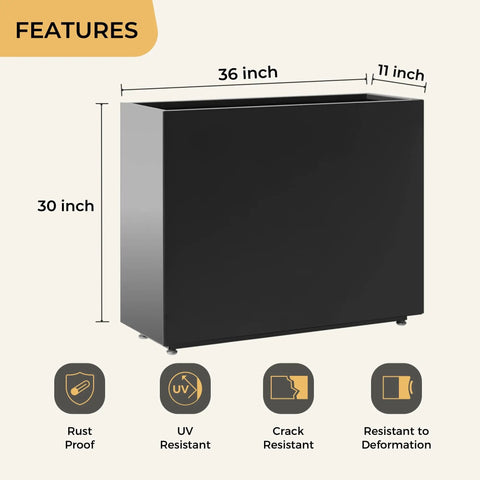Tall Metal Planter With Middle Shelf And Span Divider For Outdoor Spaces Large Rectangular Planter Box 36W 11D 30H
