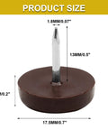 60 Pcs Nylon Furniture Sliders Set For Table And Chair Legs Nail On Round Floor Protectors 17.5mm Base Diameter 5mm Thick 13mm Nail Length Brown Finish Great For Floor Protection And Smooth Gliding, close-up view of a single slider showing dimensions.
