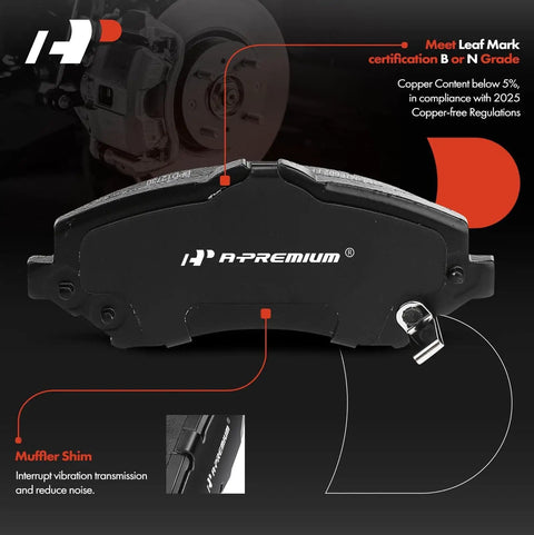 Beefed Up Front Vented Disc Brake Rotors And Ceramic Pads Kit with detailed view of ceramic pad showing muffler shim.
